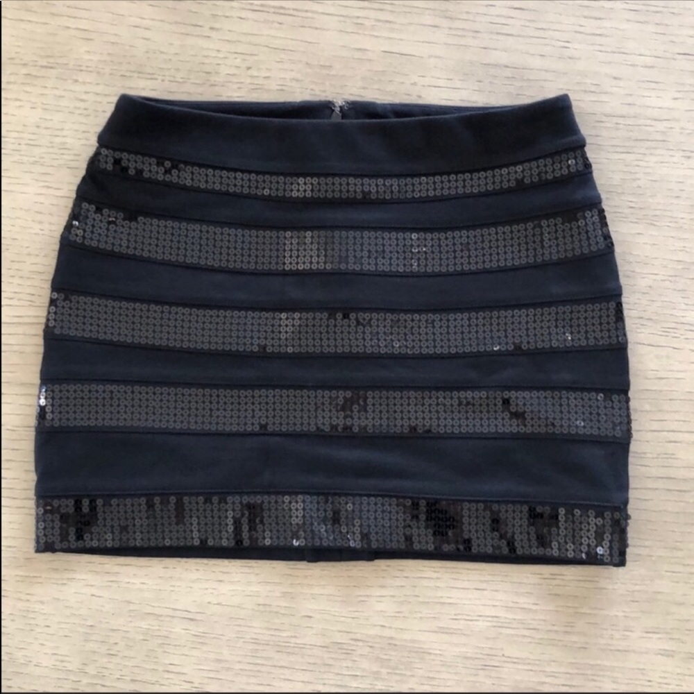 Express Black Striped Sequined Embellished Skirt
